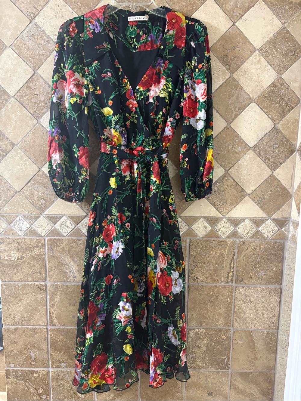 Alice + Olivia Abney Floral Wrap Midi Dress Size 2